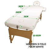 Massage Chairs: Wooden Portable Beauty Massage Table Bed 3 Fold 70cm WHITE