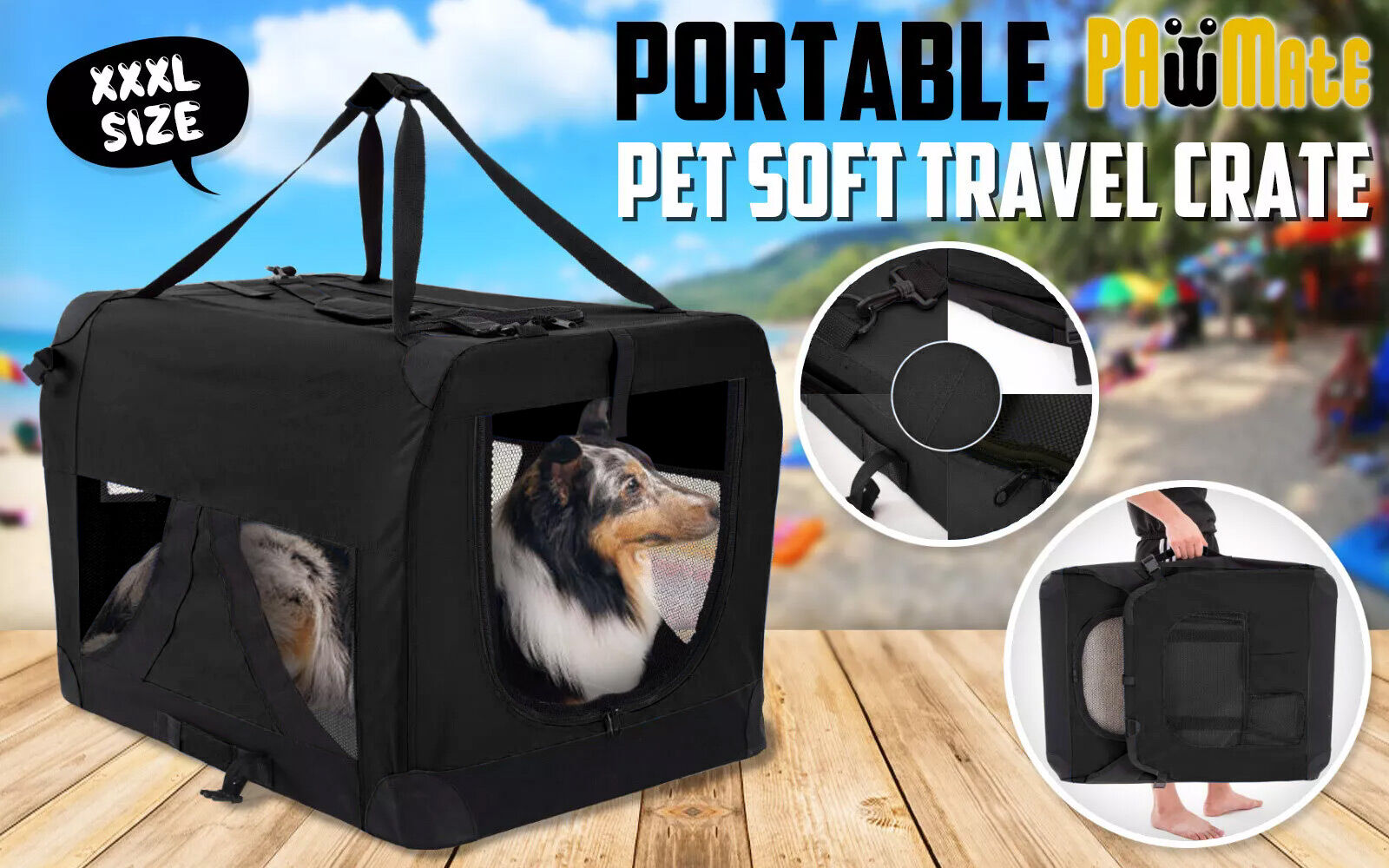 Dog Playpens & Gates: Portable Soft Dog Cage Crate Carrier XXXL BLACK