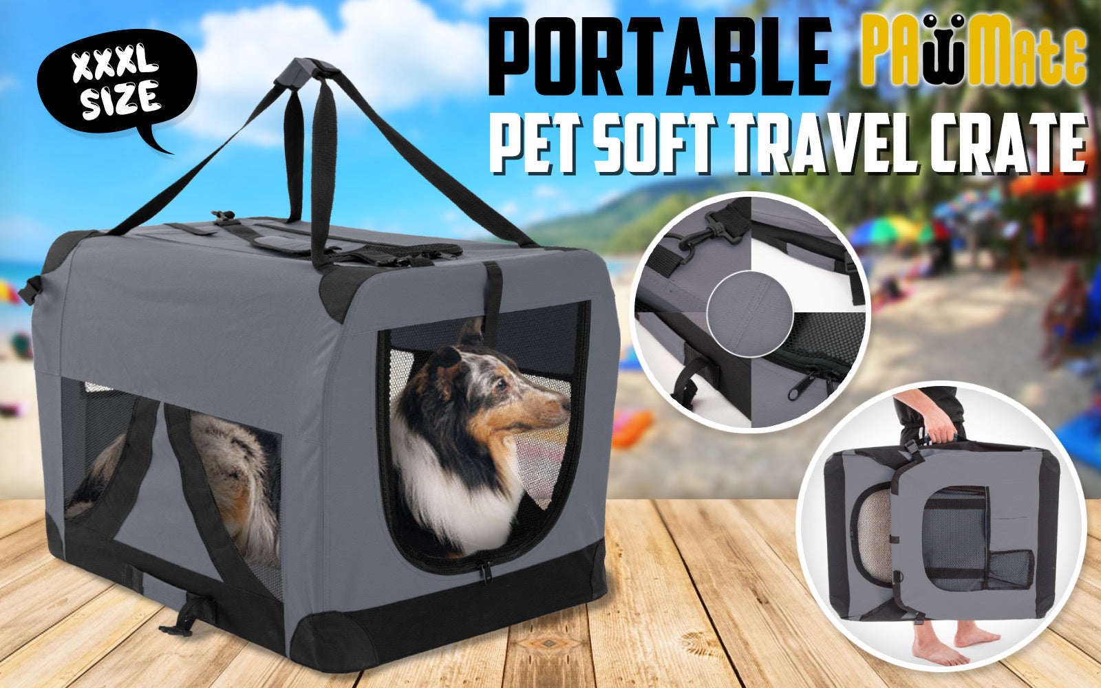Dog Playpens & Gates: Portable Soft Dog Cage Crate Carrier XXXL GREY