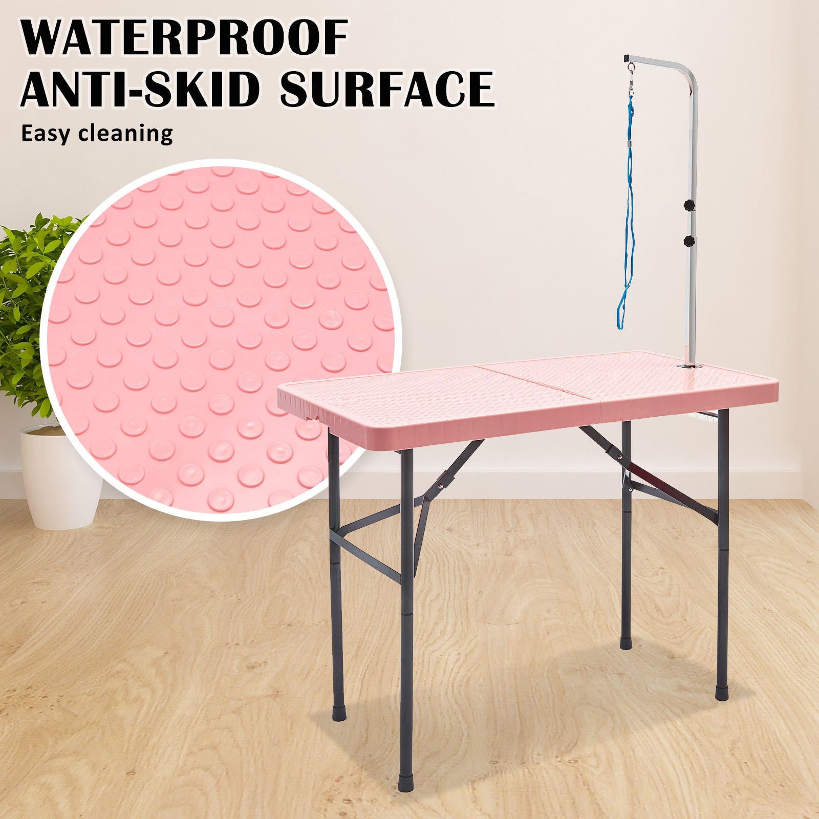 Dog Grooming Supplies: Paw Mate Pet Grooming Salon Table 97cm Adjustable Foldable Mobile Dog Cat for Commercial PINK