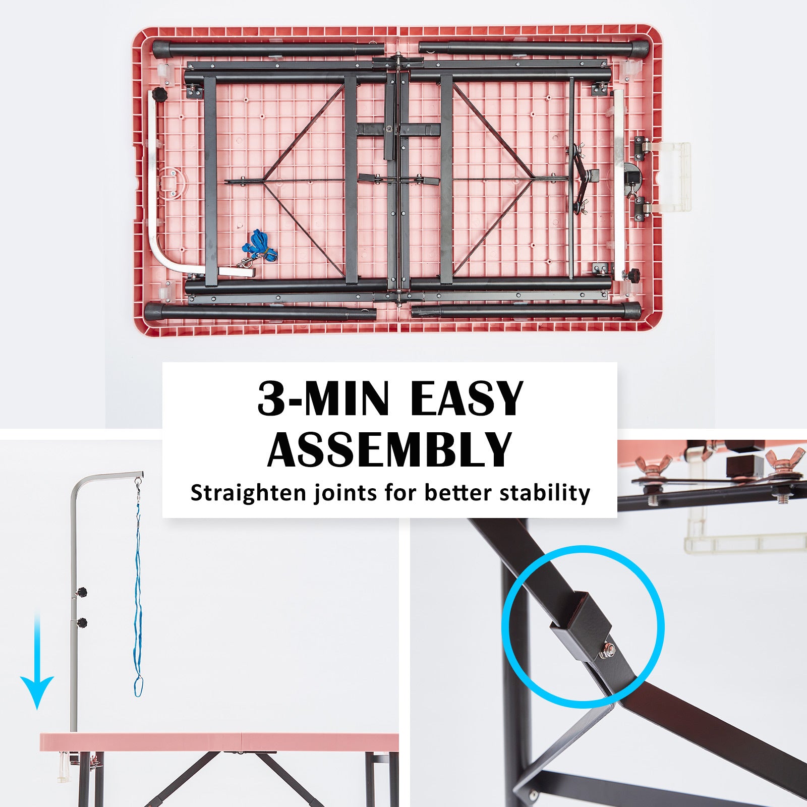 Dog Grooming Supplies: Paw Mate Pet Grooming Salon Table 97cm Adjustable Foldable Mobile Dog Cat for Commercial PINK