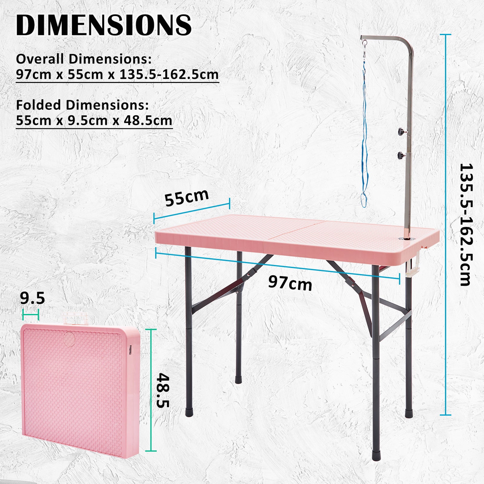 Dog Grooming Supplies: Paw Mate Pet Grooming Salon Table 97cm Adjustable Foldable Mobile Dog Cat for Commercial PINK