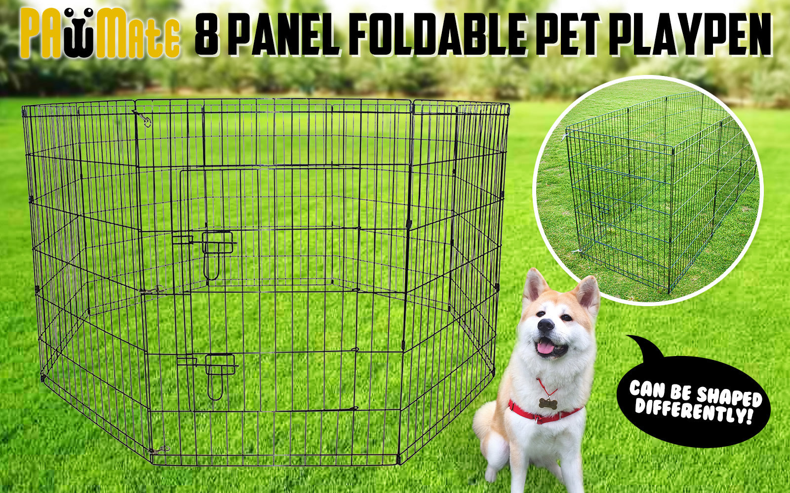 Dog Playpens & Gates: Pet Playpen Foldable Dog Cage 8 Panel 30in with Cover