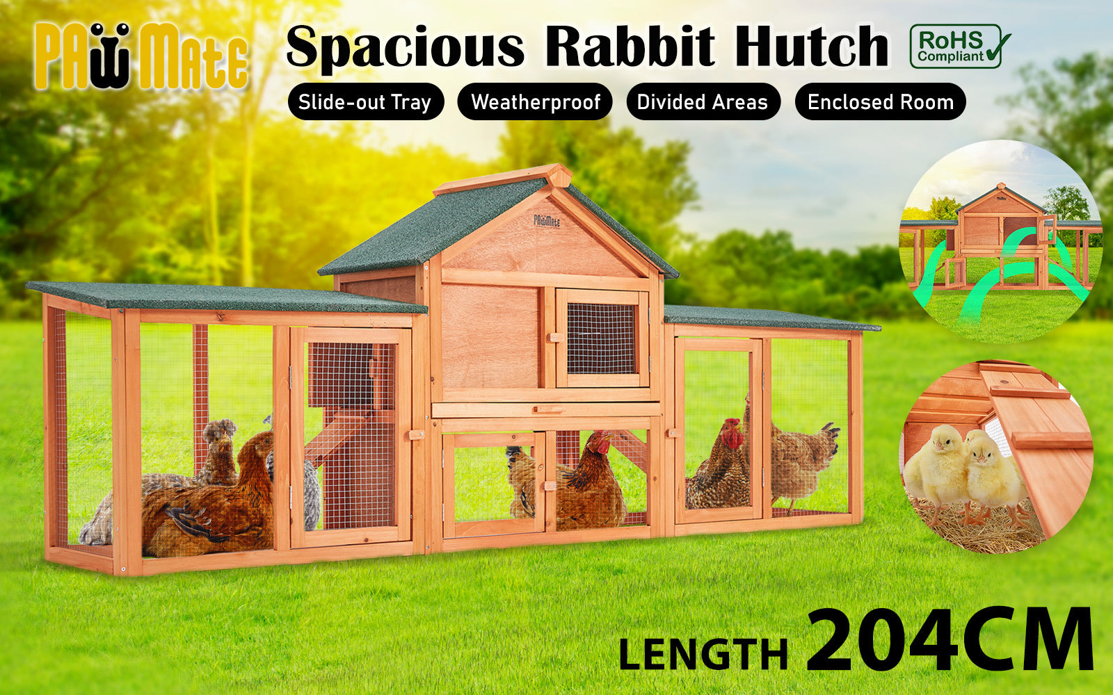 Coop & Hutch Accessories: Rabbit Hutch Chicken Coop 204 x 45 x 85cm 2 Storey Cage Mansion