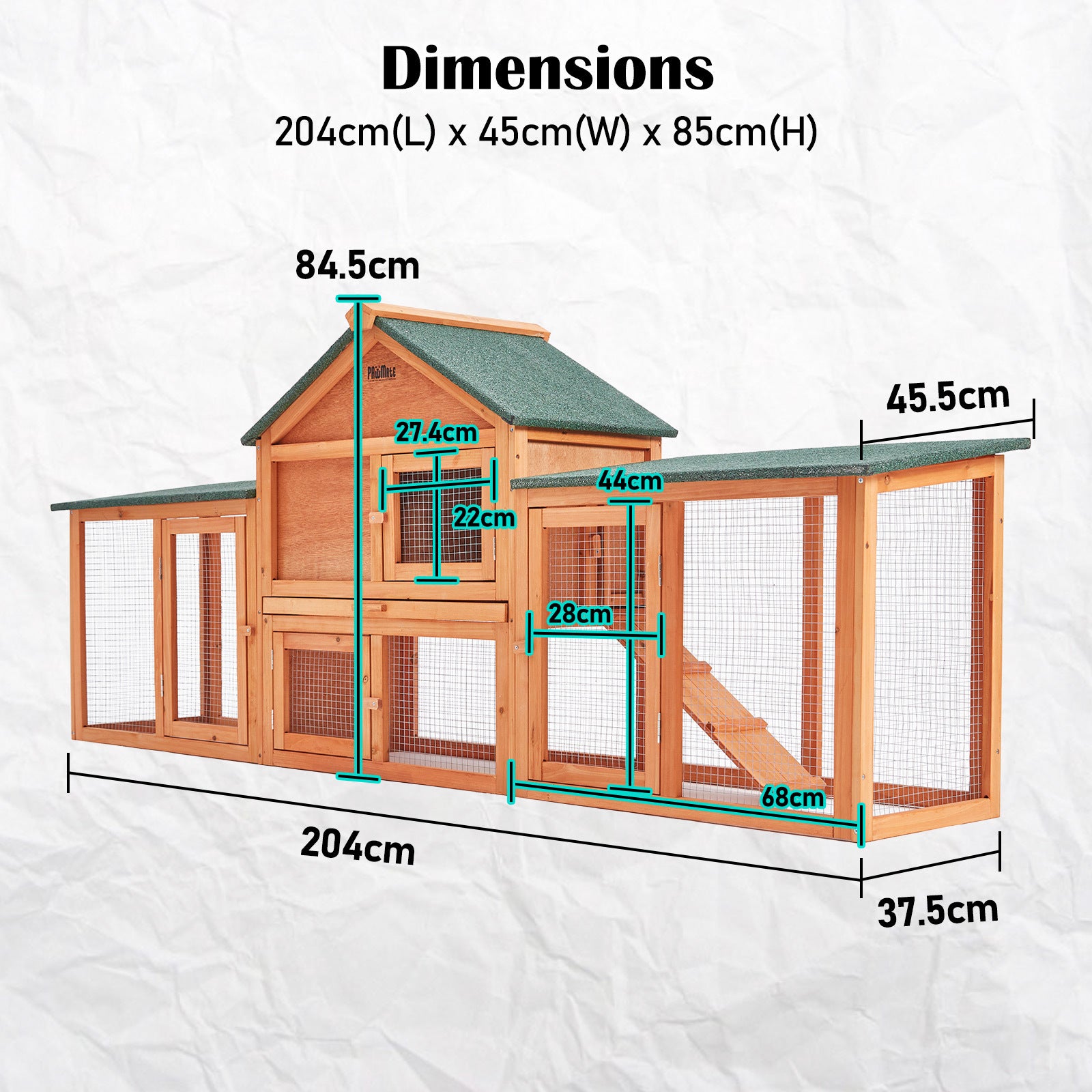 Coop & Hutch Accessories: Rabbit Hutch Chicken Coop 204 x 45 x 85cm 2 Storey Cage Mansion
