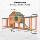Coop & Hutch Accessories: Rabbit Hutch Chicken Coop 204 x 45 x 85cm 2 Storey Cage Mansion