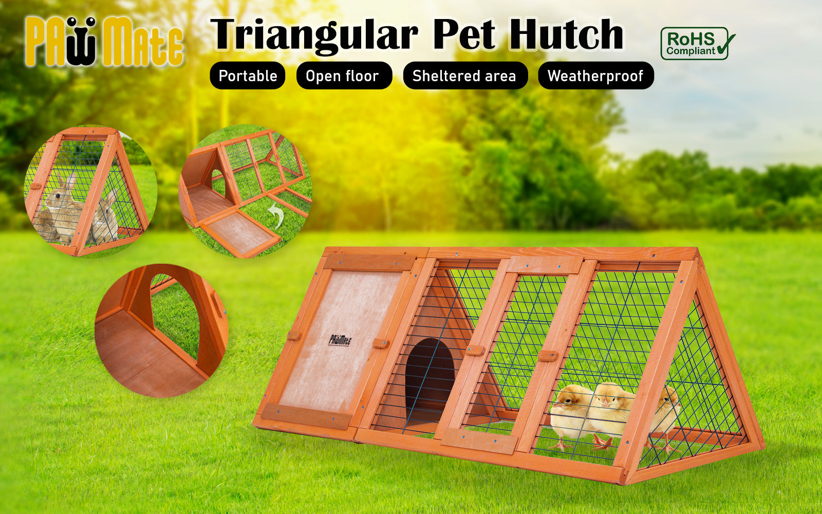 Coop & Hutch Accessories: Rabbit Hutch Chicken Coop 118 x 50 x 45cm Triangle Cage Run Ester
