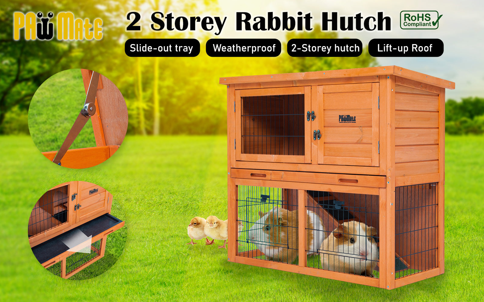 Coop & Hutch Accessories: Rabbit Hutch Chicken Coop 92 x 45 x 82cm 2 Storey Cage Run Aria