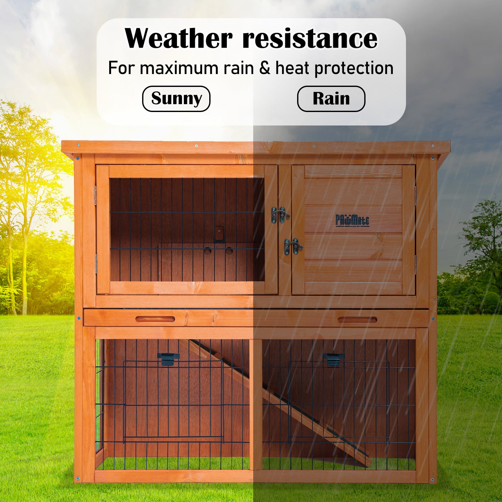 Coop & Hutch Accessories: Rabbit Hutch Chicken Coop 92 x 45 x 82cm 2 Storey Cage Run Aria