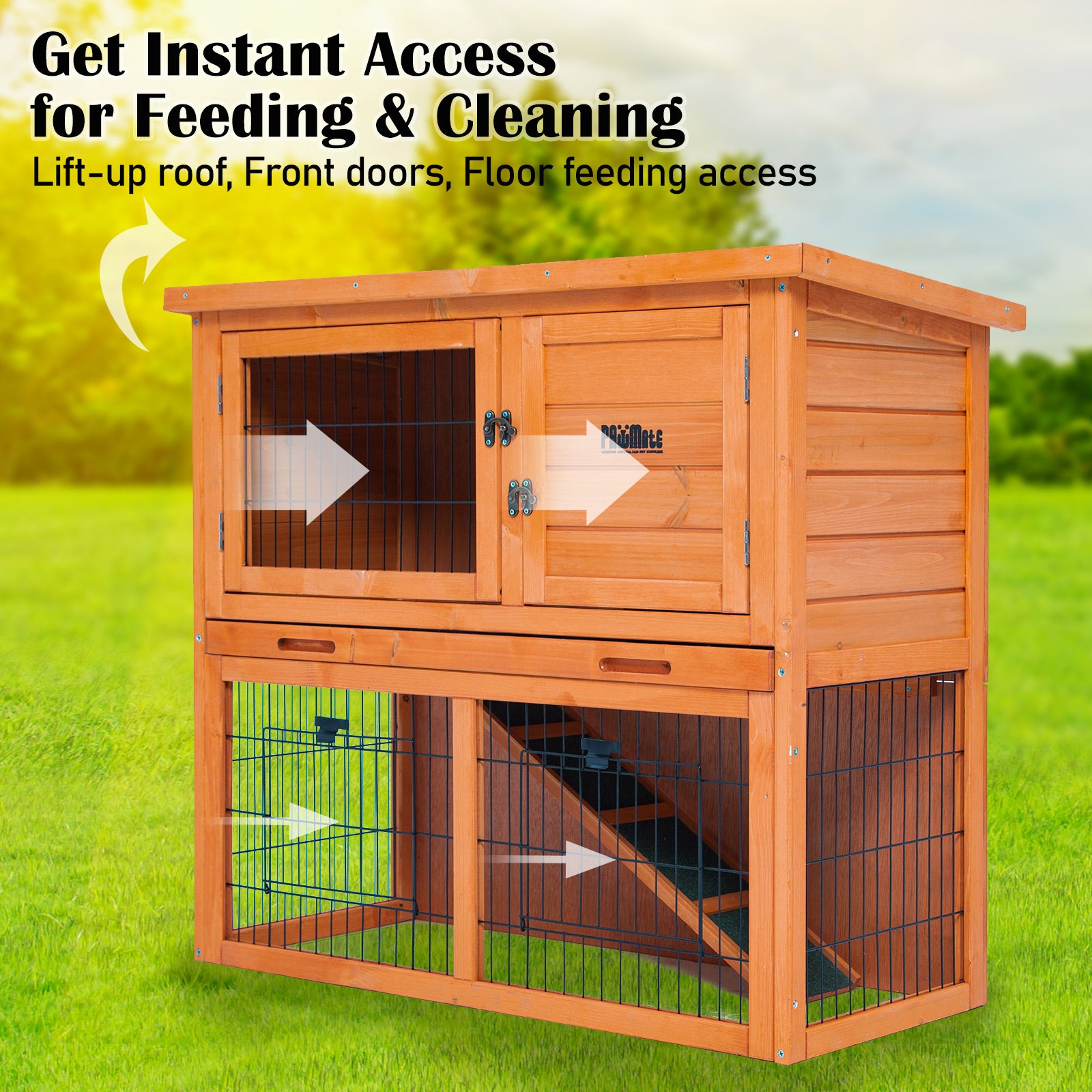 Coop & Hutch Accessories: Rabbit Hutch Chicken Coop 92 x 45 x 82cm 2 Storey Cage Run Aria