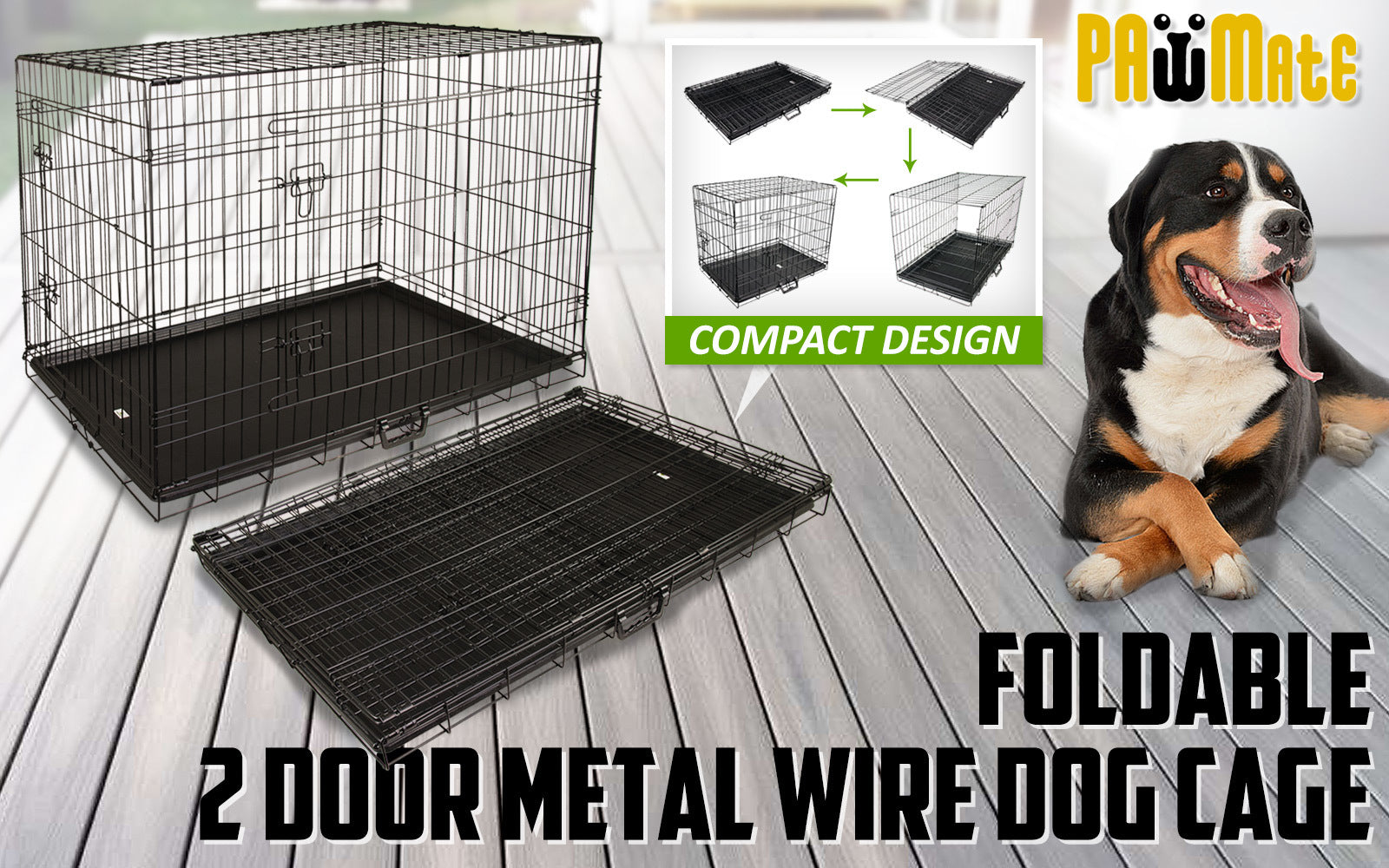 Dog Playpens & Gates: Wire Dog Cage Foldable Crate Kennel 30in with Tray
