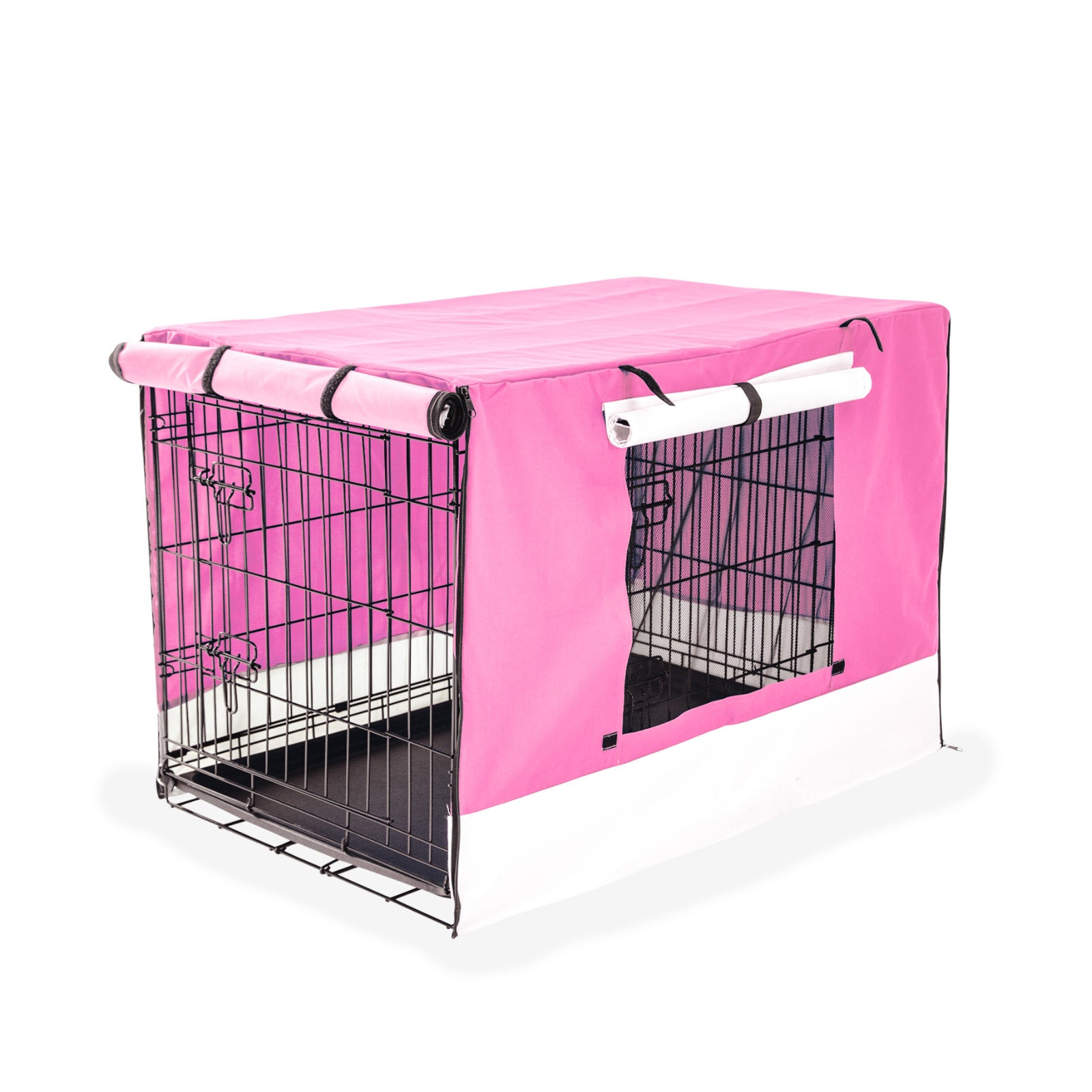 Dog Playpens & Gates: Wire Dog Cage Foldable Crate Kennel 24in with Tray + PINK Cover Combo