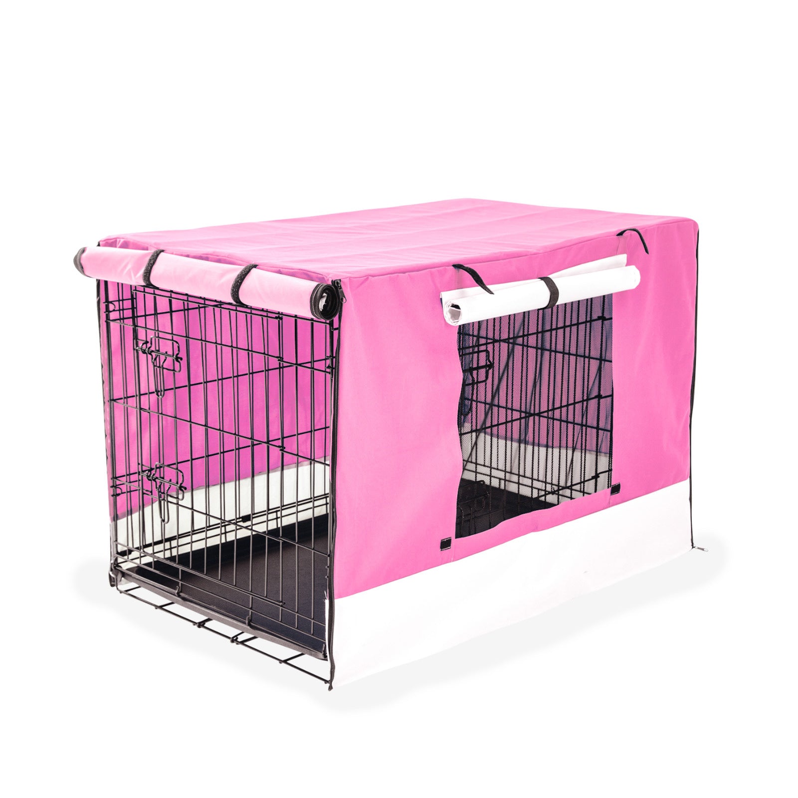Dog Playpens & Gates: Wire Dog Cage Foldable Crate Kennel 30in with Tray + PINK Cover Combo