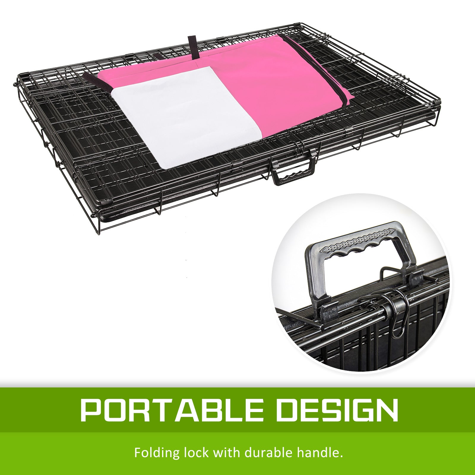 Dog Playpens & Gates: Wire Dog Cage Foldable Crate Kennel 30in with Tray + PINK Cover Combo
