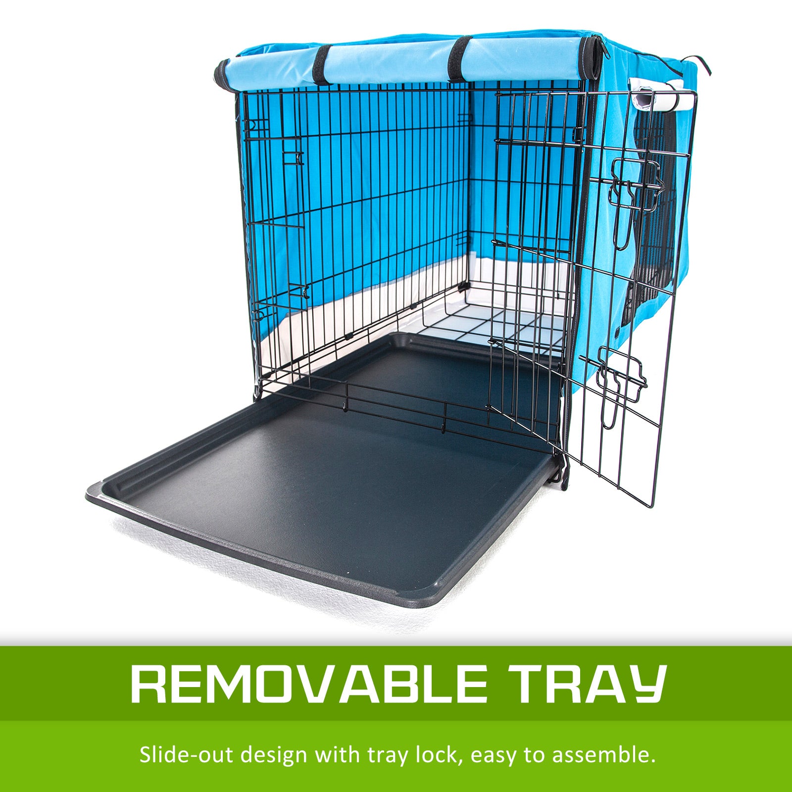 Dog Playpens & Gates: Wire Dog Cage Foldable Crate Kennel 36in with Tray + BLUE Cover Combo