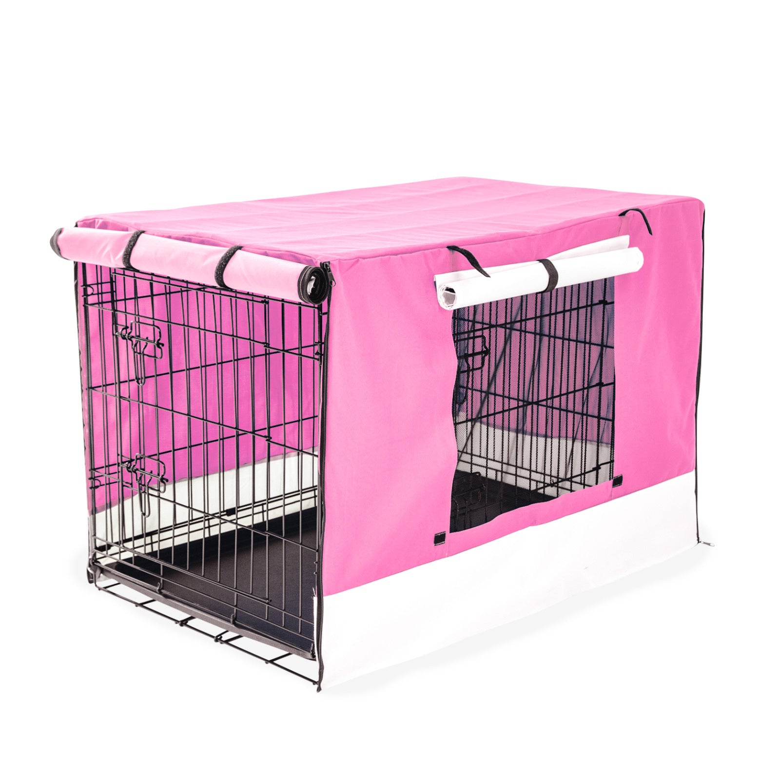 Dog Playpens & Gates: Wire Dog Cage Foldable Crate Kennel 42in with Tray + PINK Cover Combo