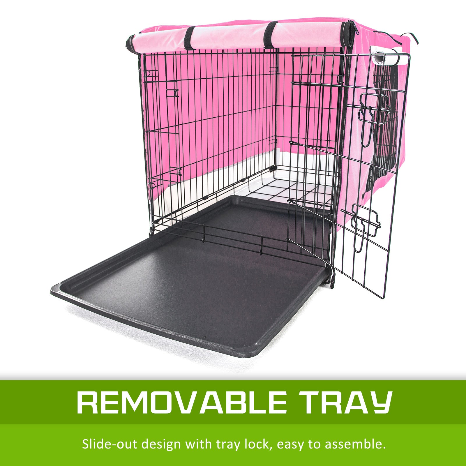 Dog Playpens & Gates: Wire Dog Cage Foldable Crate Kennel 42in with Tray + PINK Cover Combo