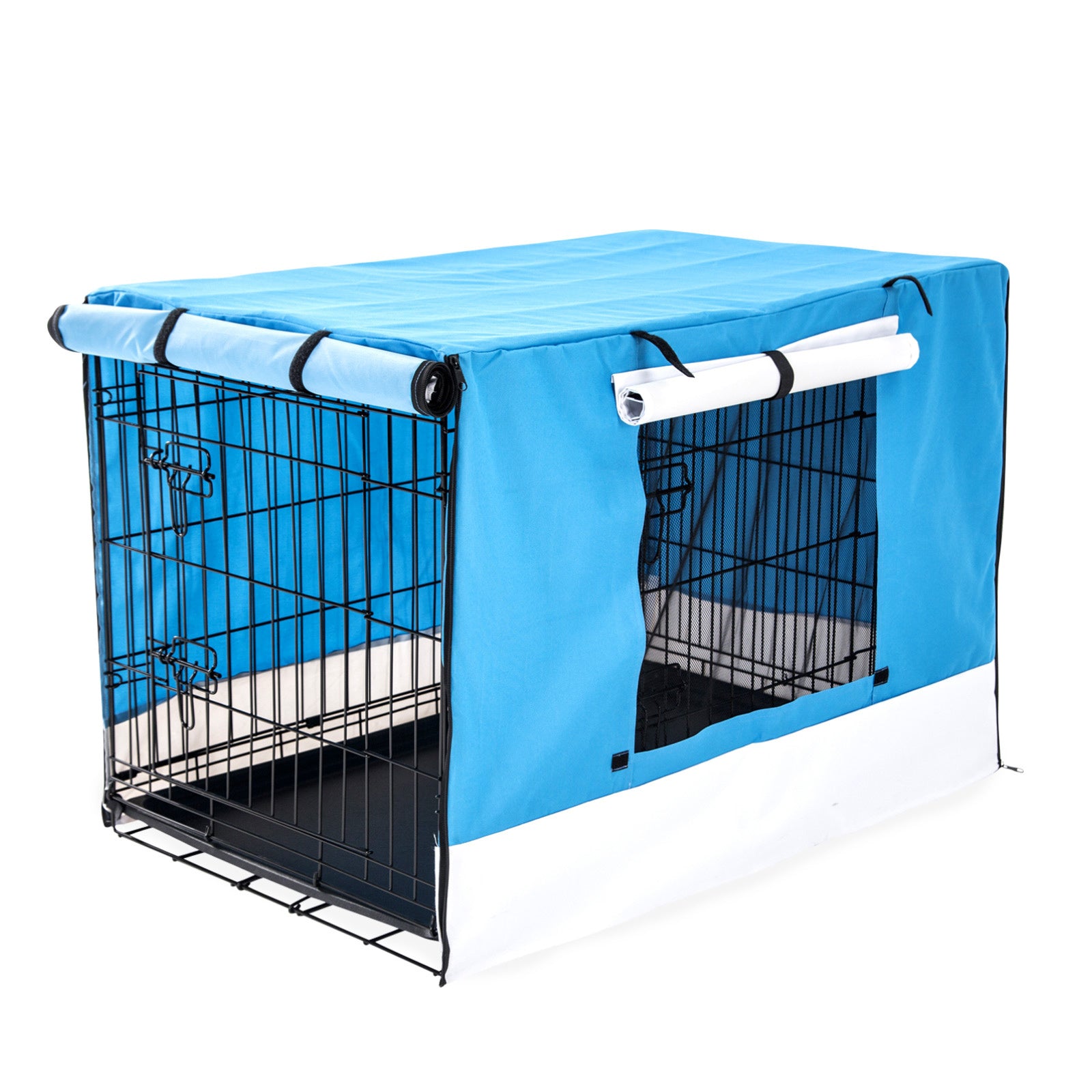 Dog Playpens & Gates: Wire Dog Cage Foldable Crate Kennel 48in with Tray + BLUE Cover Combo