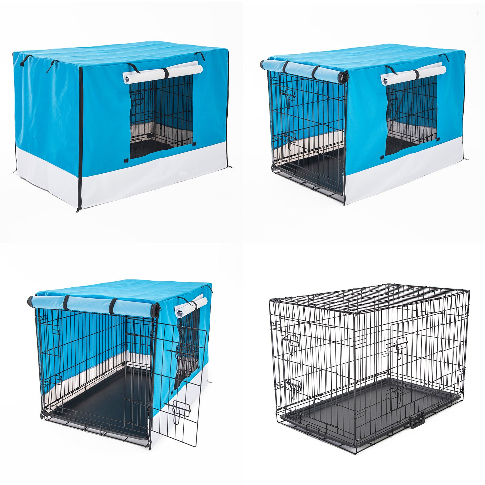 Dog Playpens & Gates: Wire Dog Cage Foldable Crate Kennel 48in with Tray + BLUE Cover Combo