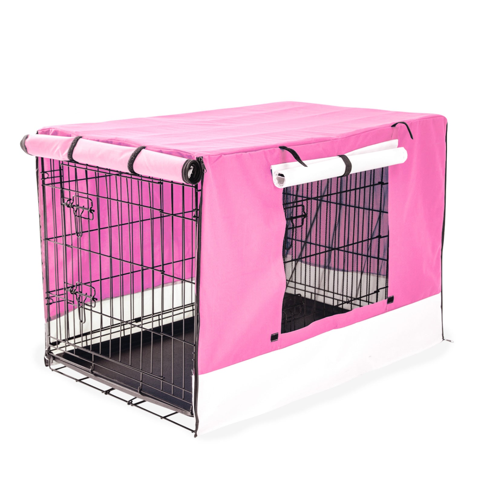 Dog Playpens & Gates: Wire Dog Cage Foldable Crate Kennel 48in with Tray + PINK Cover Combo