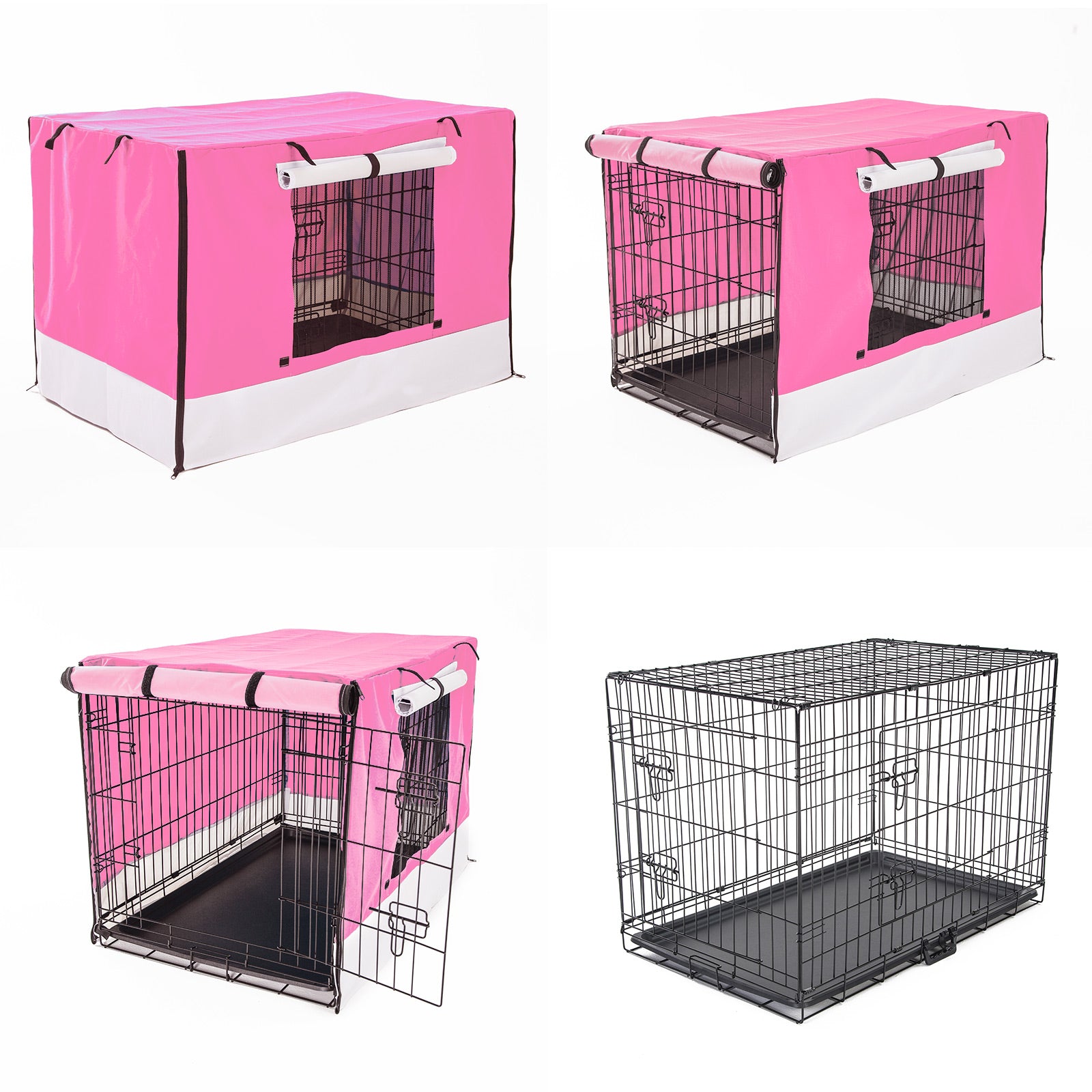 Dog Playpens & Gates: Wire Dog Cage Foldable Crate Kennel 48in with Tray + PINK Cover Combo
