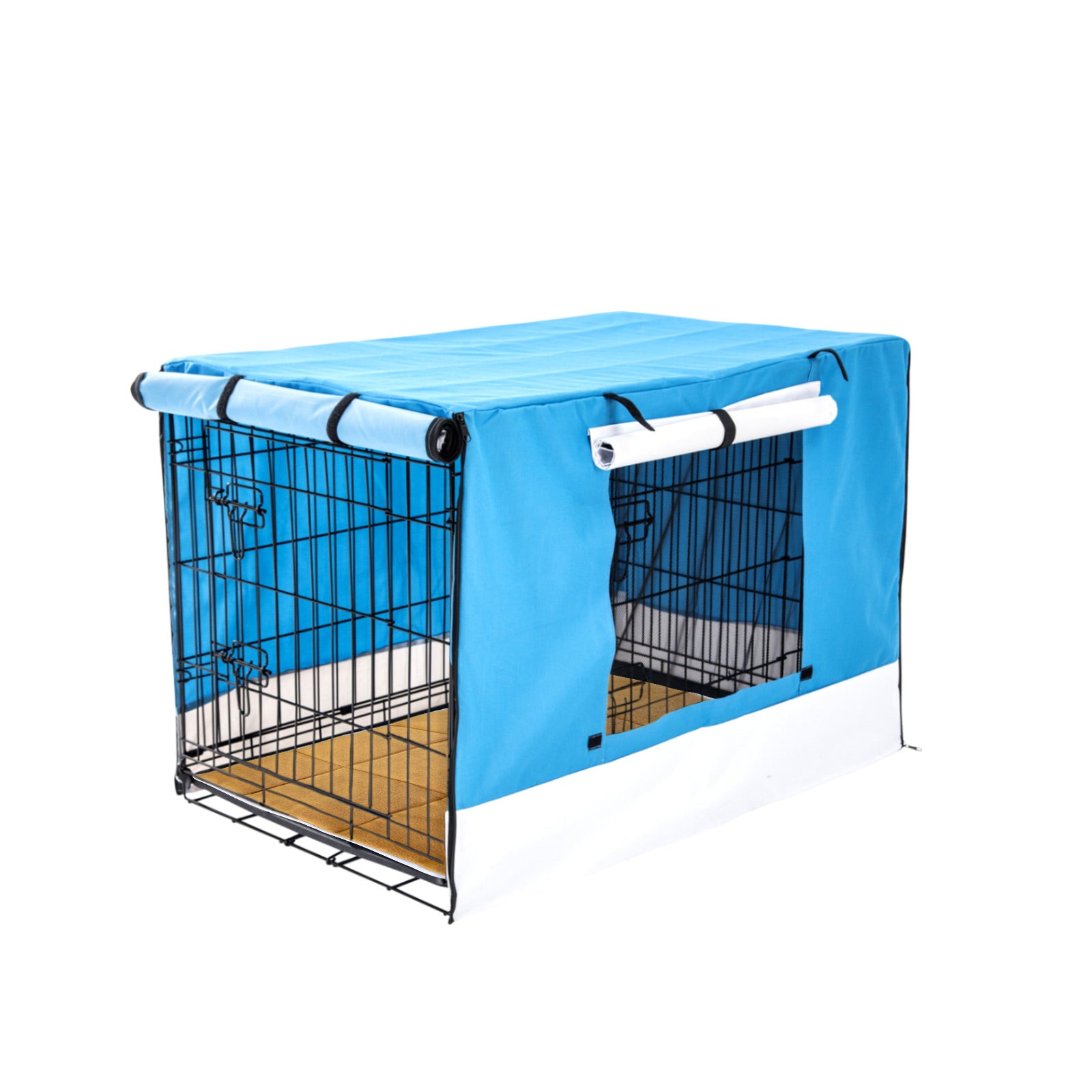Dog Playpens & Gates: Wire Dog Cage Crate 24in with Tray + Cushion Mat + BLUE Cover Combo