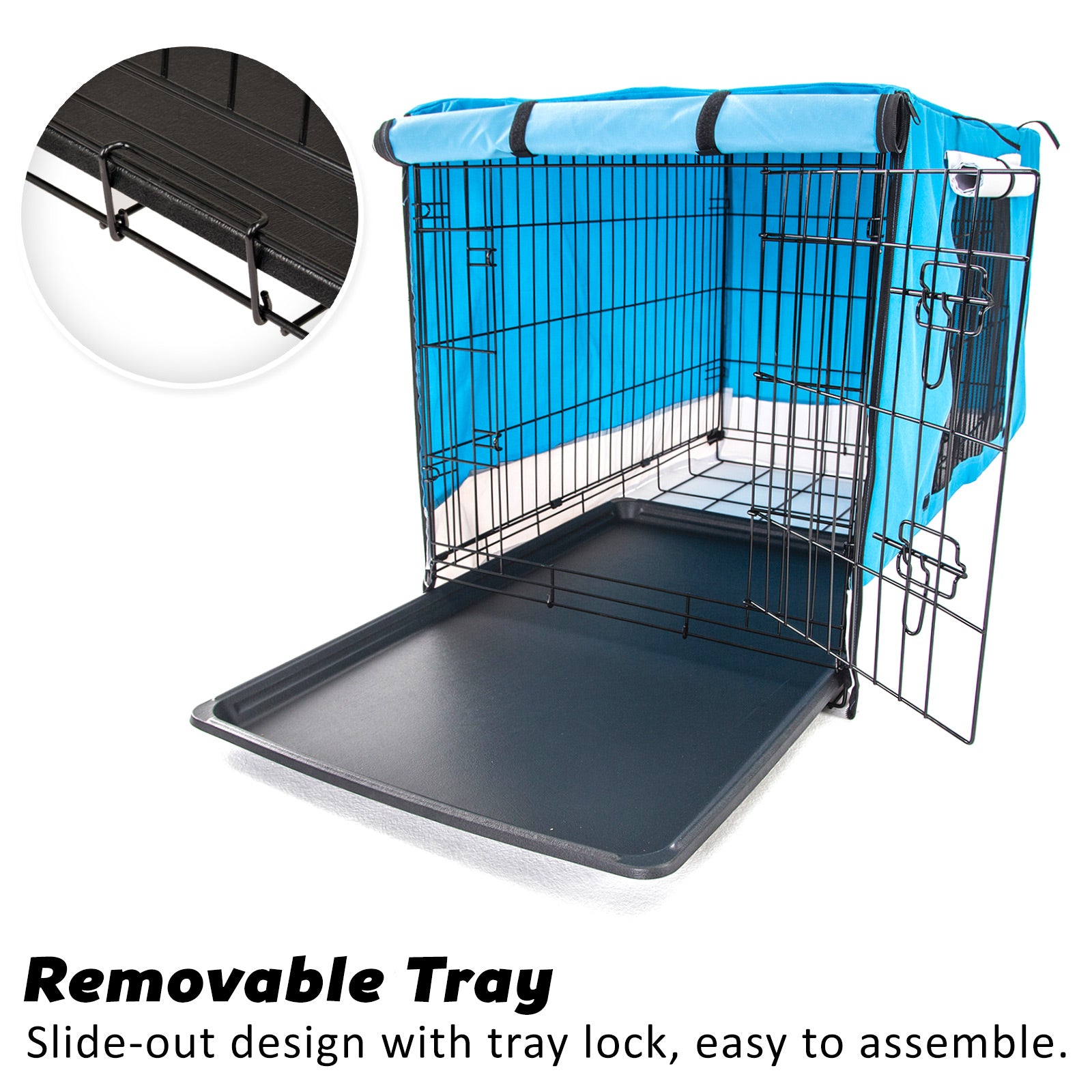 Dog Playpens & Gates: Wire Dog Cage Crate 24in with Tray + Cushion Mat + BLUE Cover Combo