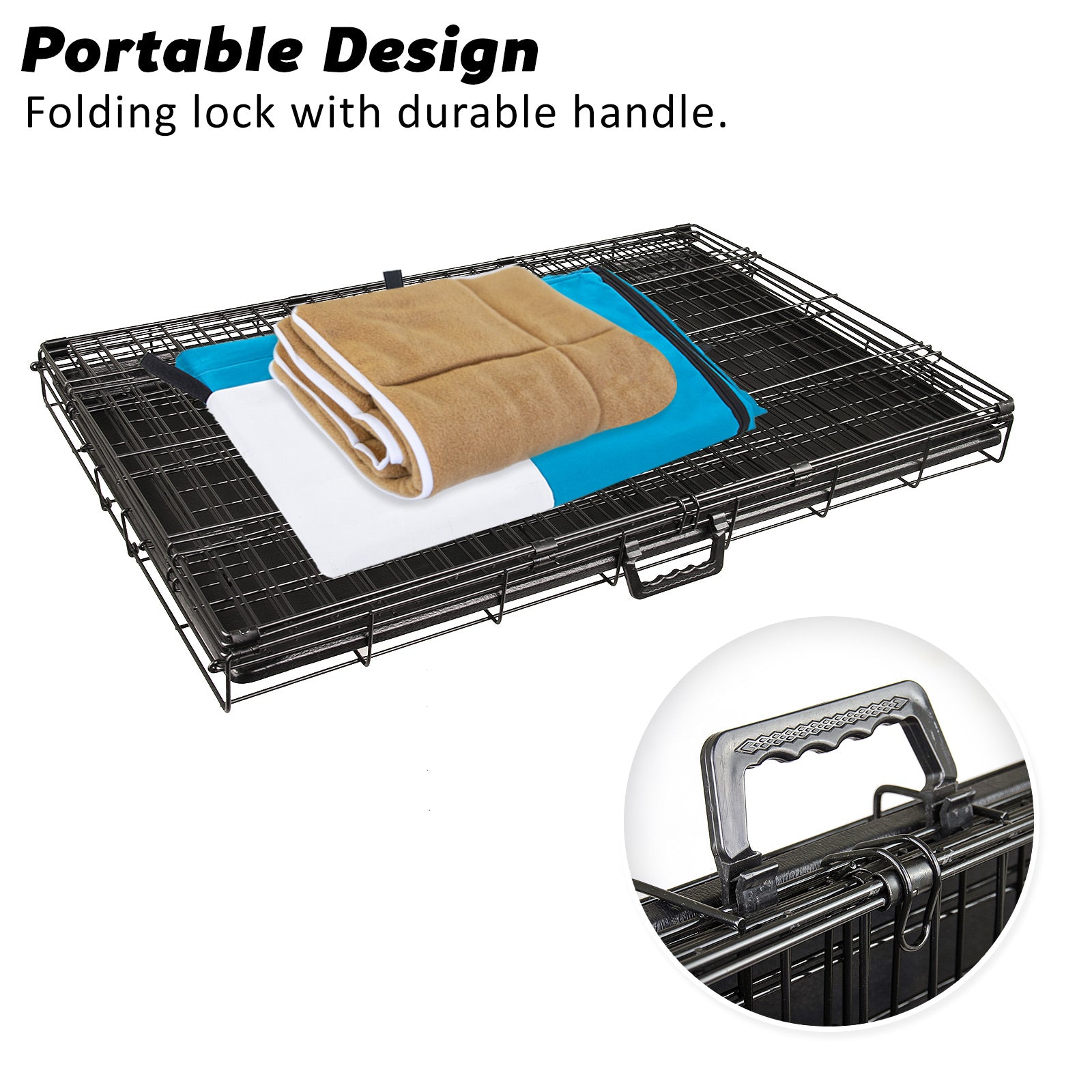 Dog Playpens & Gates: Wire Dog Cage Crate 24in with Tray + Cushion Mat + BLUE Cover Combo