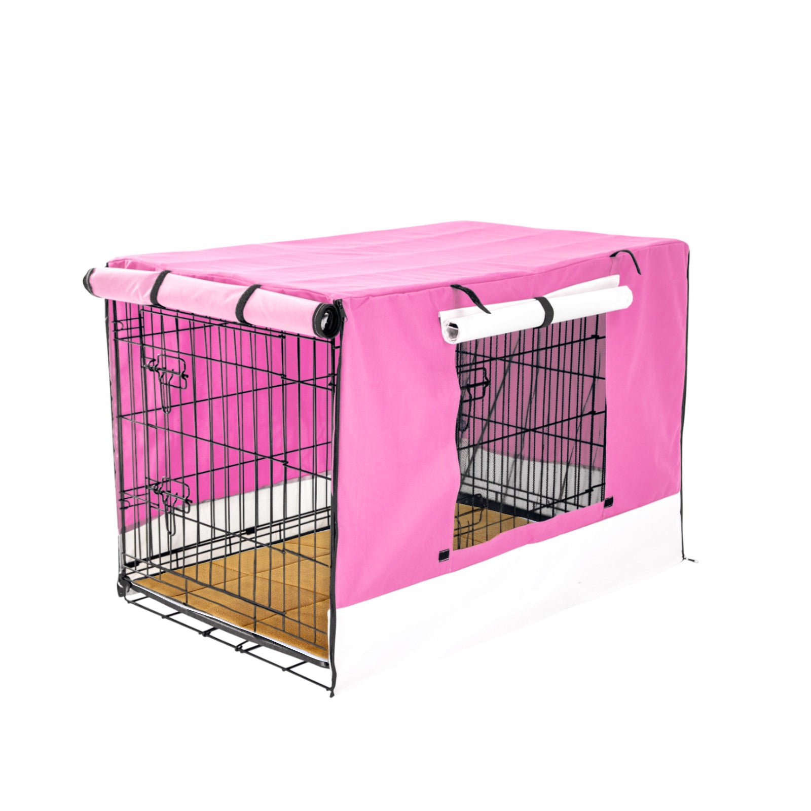 Dog Playpens & Gates: Wire Dog Cage Crate 30in with Tray + Cushion Mat + PINK Cover Combo