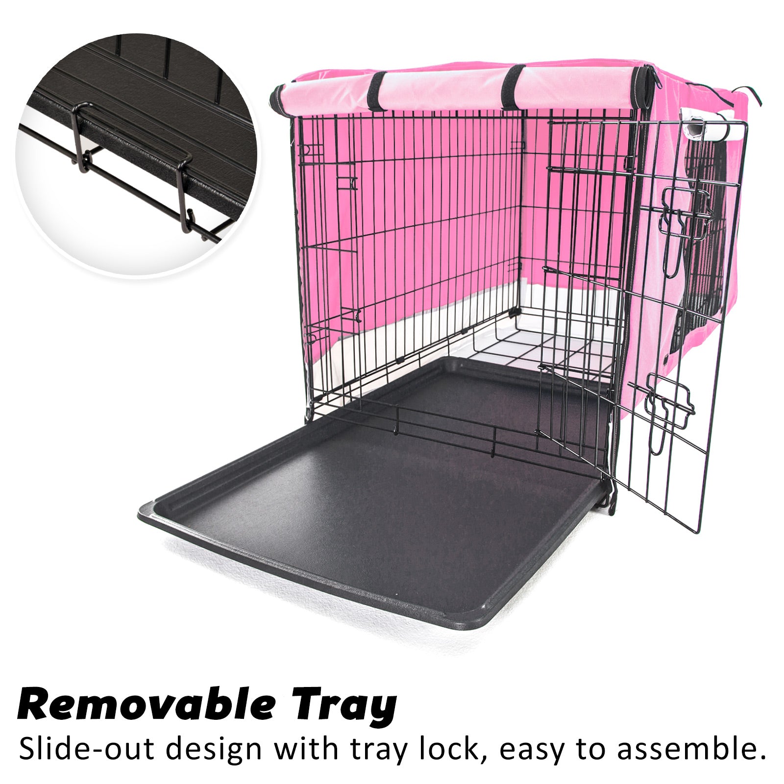 Dog Playpens & Gates: Wire Dog Cage Crate 42in with Tray + Cushion Mat + PINK Cover Combo