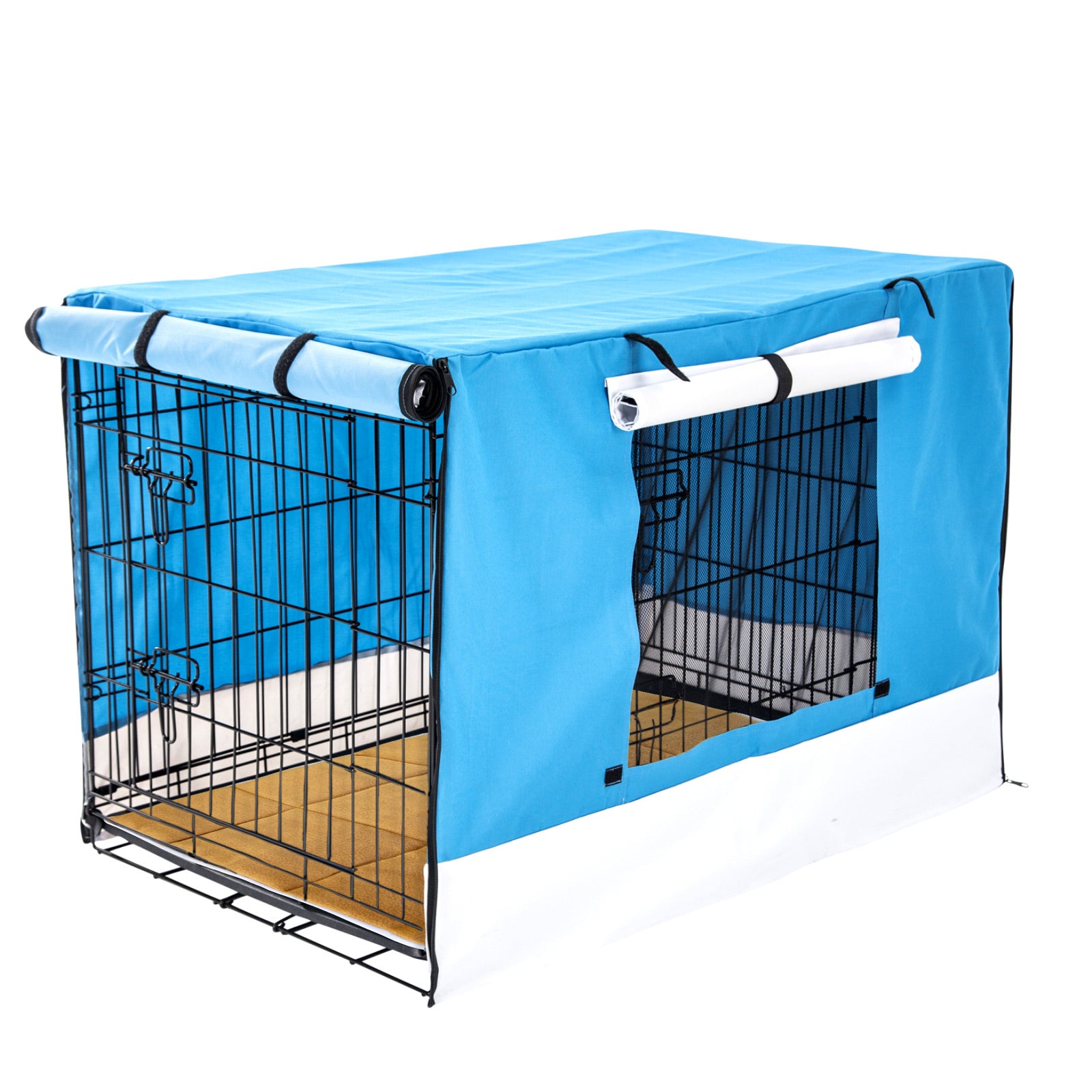 Dog Playpens & Gates: Wire Dog Cage Crate 48in with Tray + Cushion Mat + BLUE Cover Combo