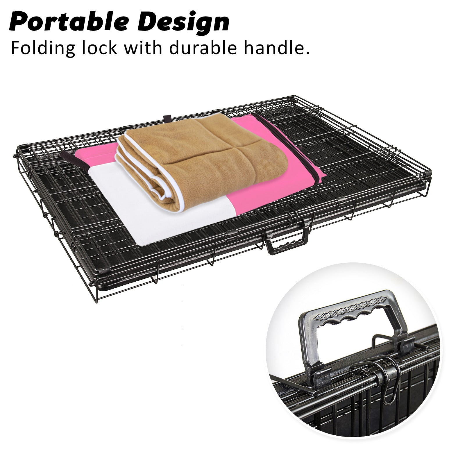 Dog Playpens & Gates: Wire Dog Cage Crate 48in with Tray + Cushion Mat + PINK Cover Combo