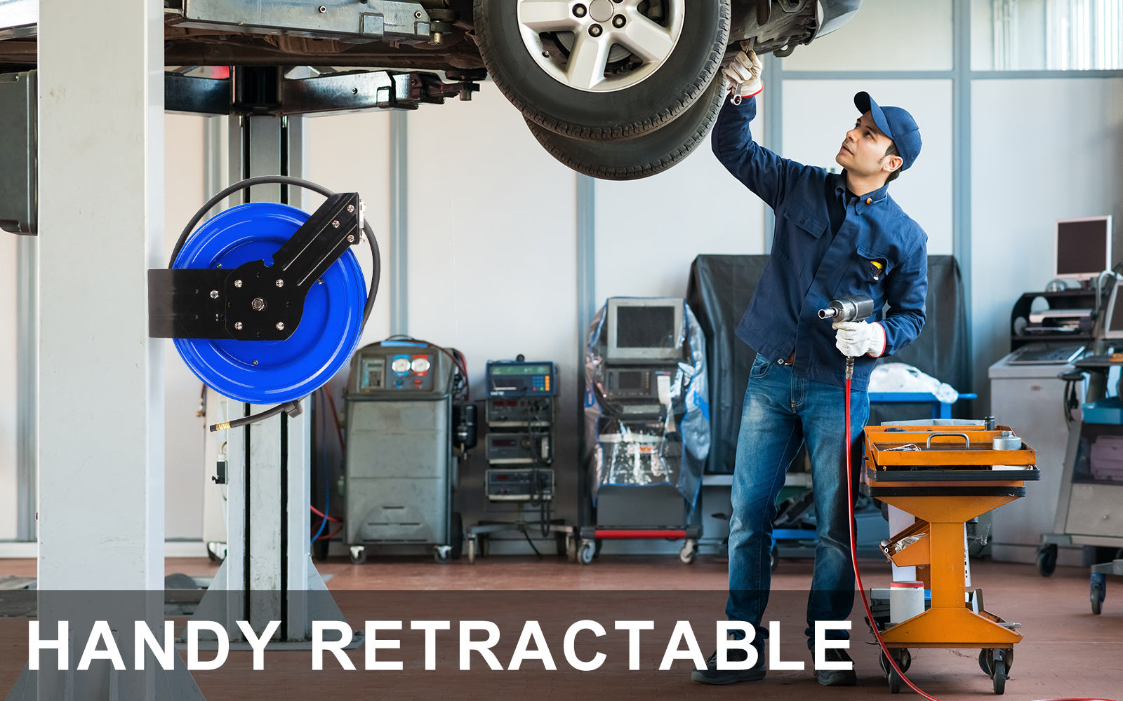 Air Compressors Accessories: Air Hose Retractable Rewind Reel Automotive Industrial 15m