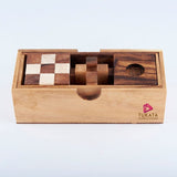 3 individual brainteaser wooden puzzles in a gift wooden box