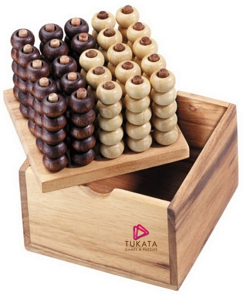 Board Games: 4 IN A ROW GAME Connect four board 3 dimensional handmade in beautiful wood
