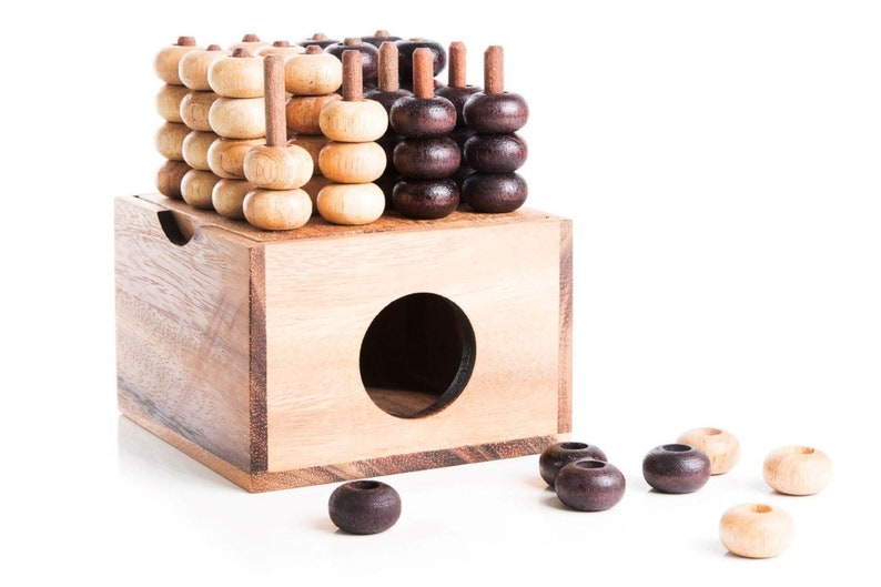 Board Games: 4 IN A ROW GAME Connect four board 3 dimensional handmade in beautiful wood