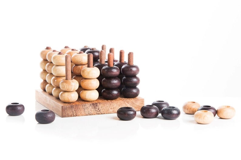 Board Games: 4 IN A ROW GAME Connect four board 3 dimensional handmade in beautiful wood