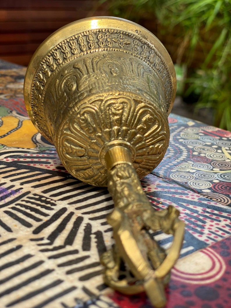 Wellness Accessories: Brass Bell 6 inch Buddhist Nepal Tibetan Prayer Bell Meditation Stress Relief or Sound Therapy