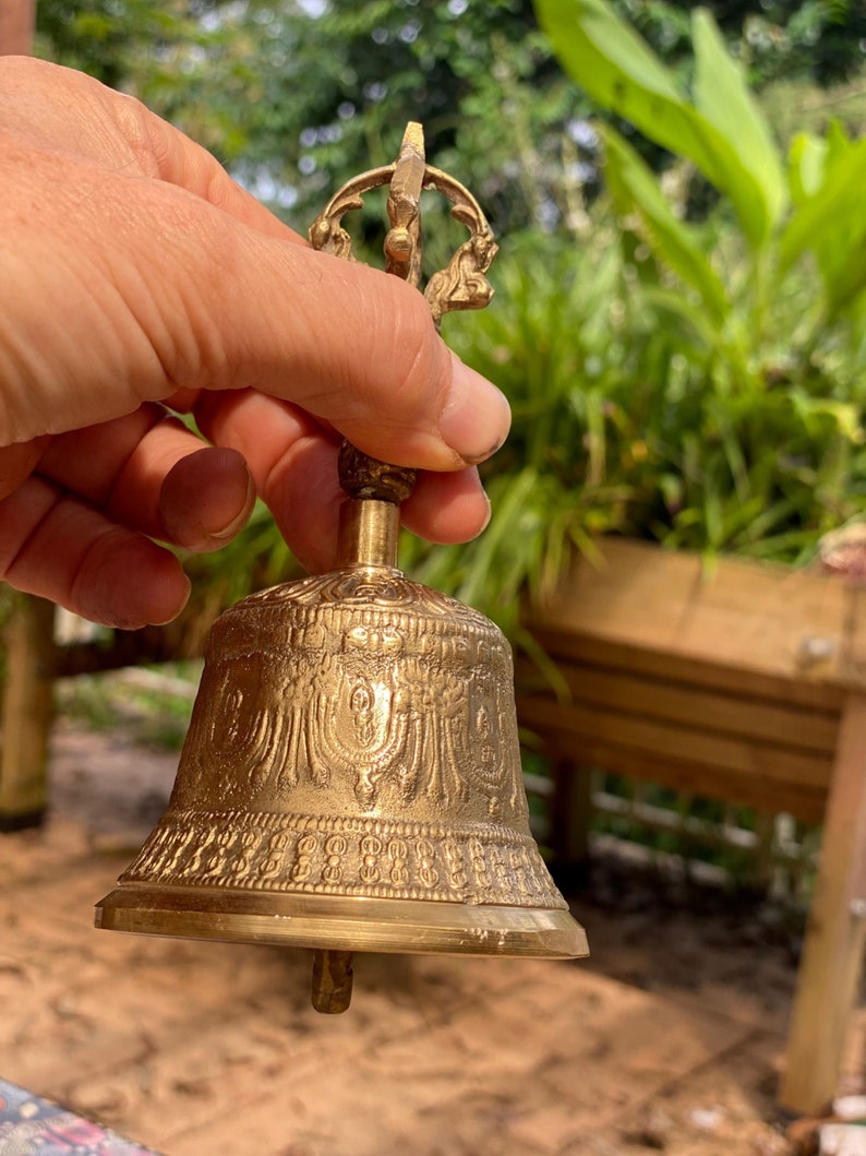Wellness Accessories: Brass Bell 6 inch Buddhist Nepal Tibetan Prayer Bell Meditation Stress Relief or Sound Therapy