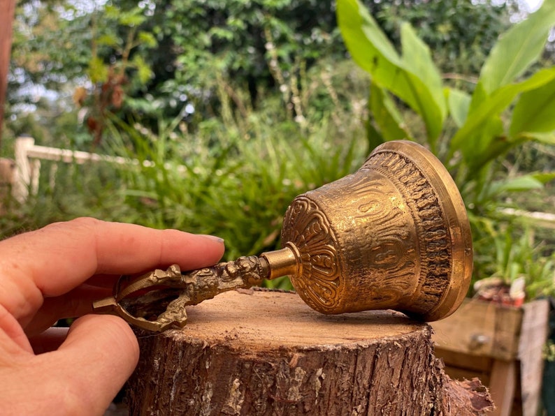 Wellness Accessories: Brass Bell 6 inch Buddhist Nepal Tibetan Prayer Bell Meditation Stress Relief or Sound Therapy