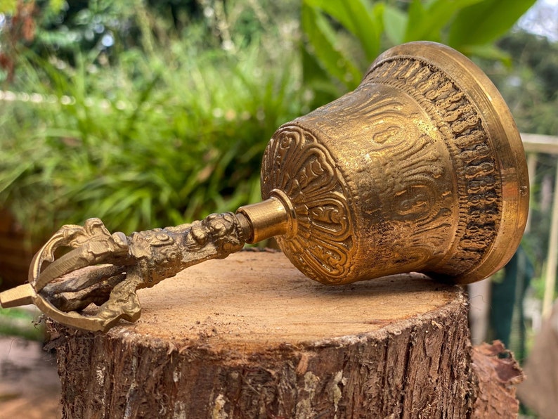 Wellness Accessories: Brass Bell 6 inch Buddhist Nepal Tibetan Prayer Bell Meditation Stress Relief or Sound Therapy