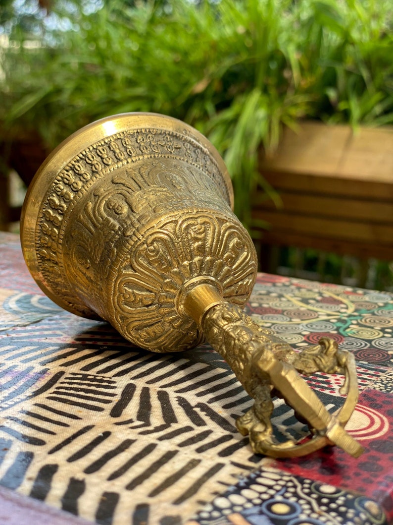 Wellness Accessories: Brass Bell 6 inch Buddhist Nepal Tibetan Prayer Bell Meditation Stress Relief or Sound Therapy