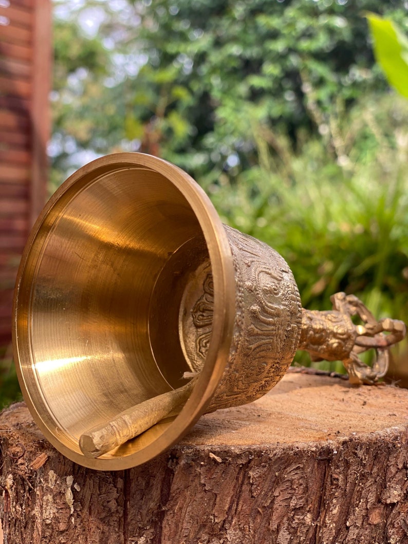 Wellness Accessories: Brass Bell 6 inch Buddhist Nepal Tibetan Prayer Bell Meditation Stress Relief or Sound Therapy