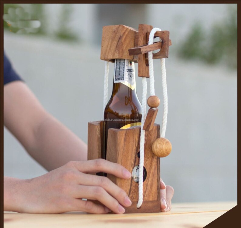 Beer Hampers: Brainteaser beer bottle mystery lock puzzle- open the lock before you can have a drink! Great party gift