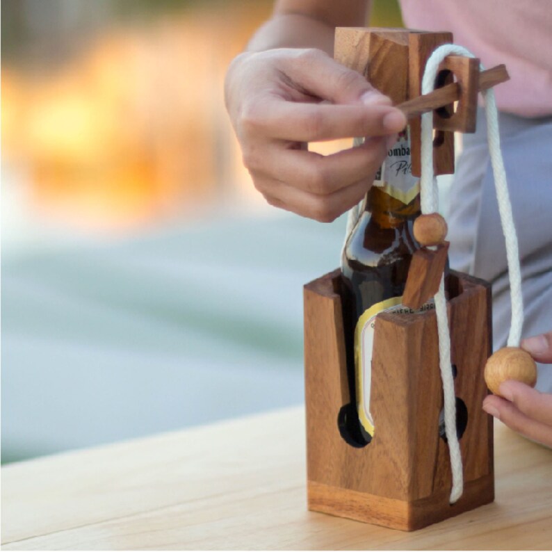 Beer Hampers: Brainteaser beer bottle mystery lock puzzle- open the lock before you can have a drink! Great party gift