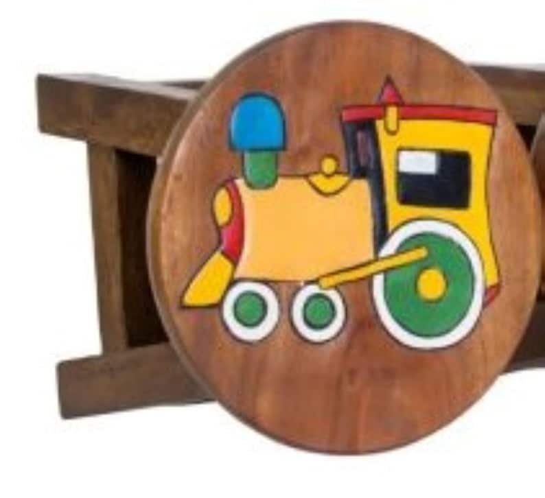 Table & Bar Stools: Hand Carved Children's Chair Stool Wooden Train Locomotive Theme