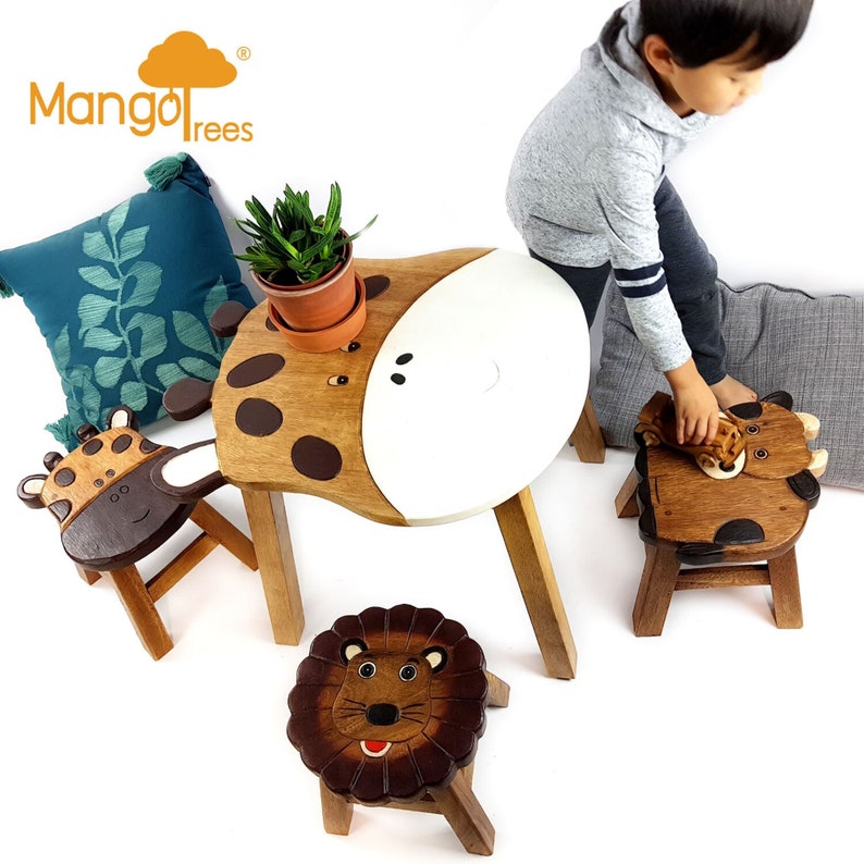 Board Games: Hand Carved Children's Table Wooden GIRAFFE Theme