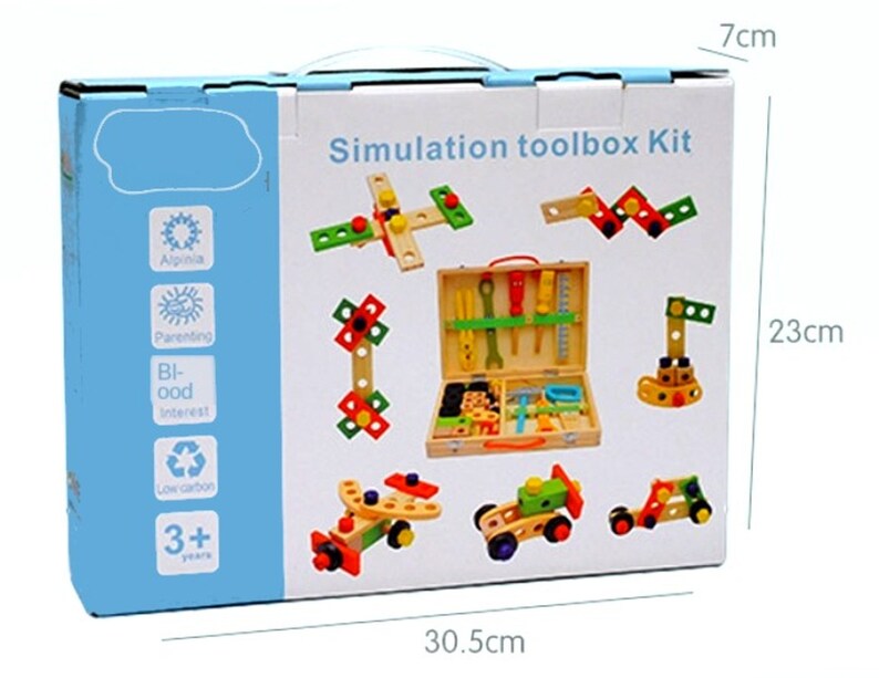 Pretend Play: Children's pretend play build fix wood Toolbox Toy, Carpenter Traddie Set For toddlers and kids