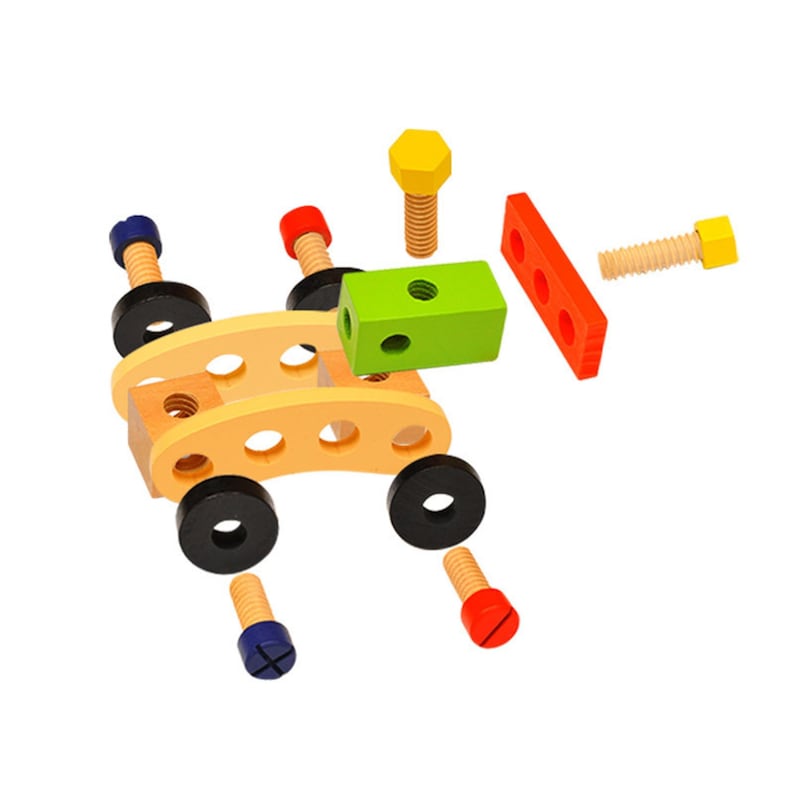 Pretend Play: Children's pretend play build fix wood Toolbox Toy, Carpenter Traddie Set For toddlers and kids