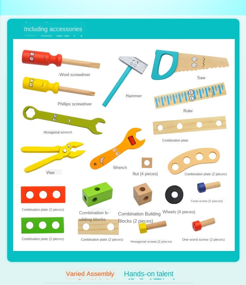 Pretend Play: Children's pretend play build fix wood Toolbox Toy, Carpenter Traddie Set For toddlers and kids